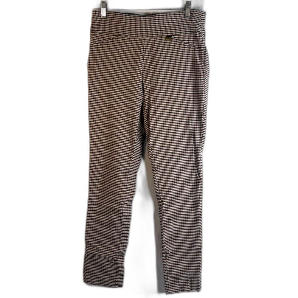 Anne Klein Brown Plaid Pull On Skinny Dress Pant Trousers Size 6 Stretch Work‎